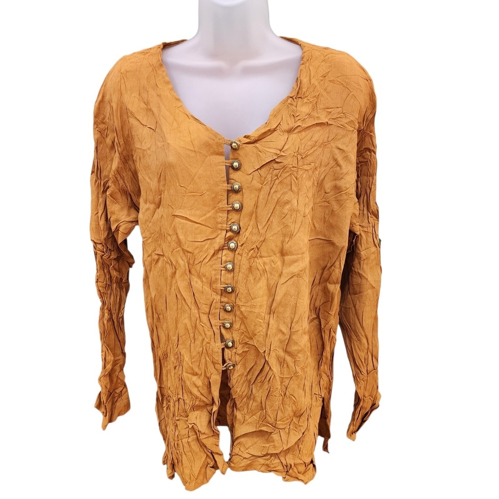 Vintage Midnight Run Women's Large Crinkle Rayon Top Shoulder Pads Boho Button